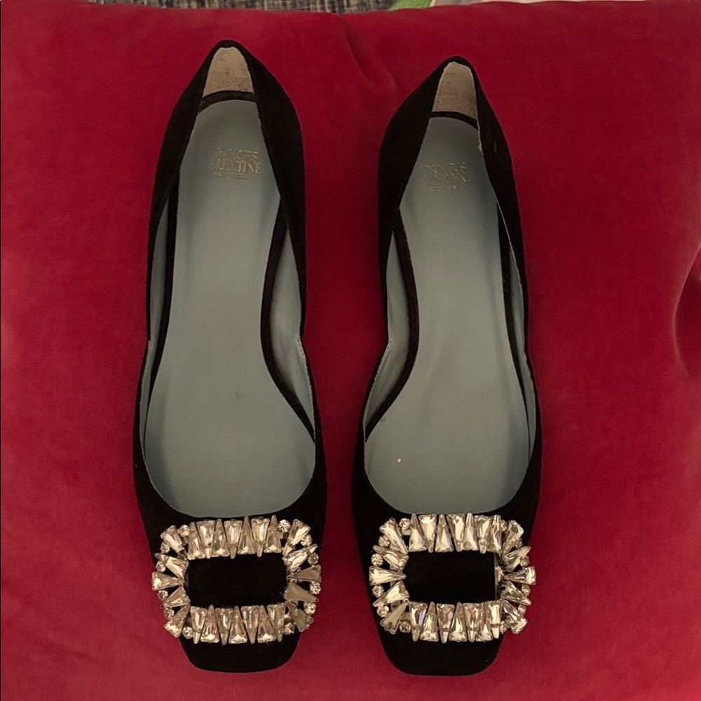 Frances Valentine Black Crystal-Embellished Suede Flats